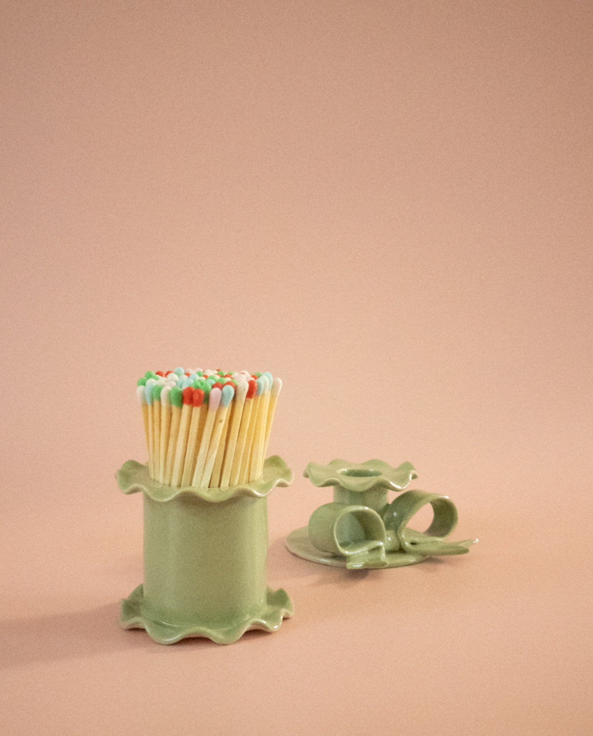 Superfluities pistachio matchstick holder, alternate view