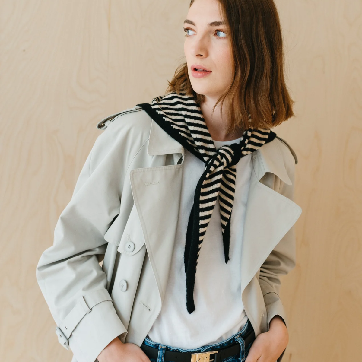 TBCo - Merino Triangle Scarf - Black Stripe