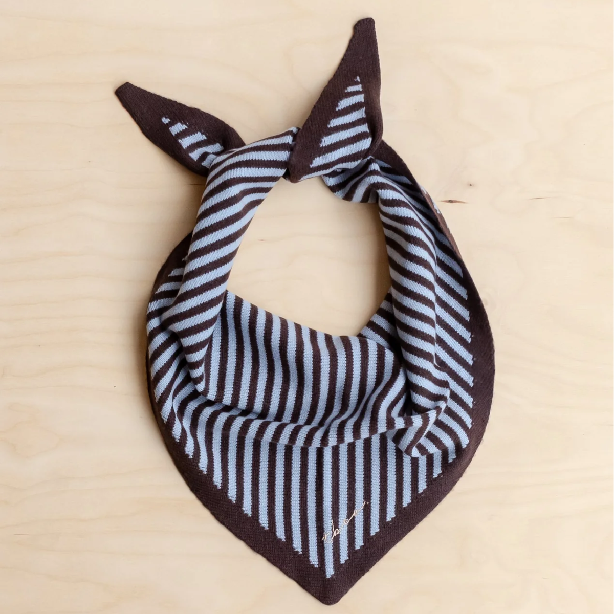 TBCo - Merino Triangle Scarf - Blue & Brown Stripe