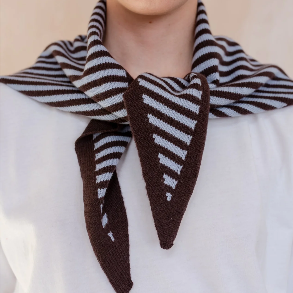 TBCo - Merino Triangle Scarf - Blue & Brown Stripe