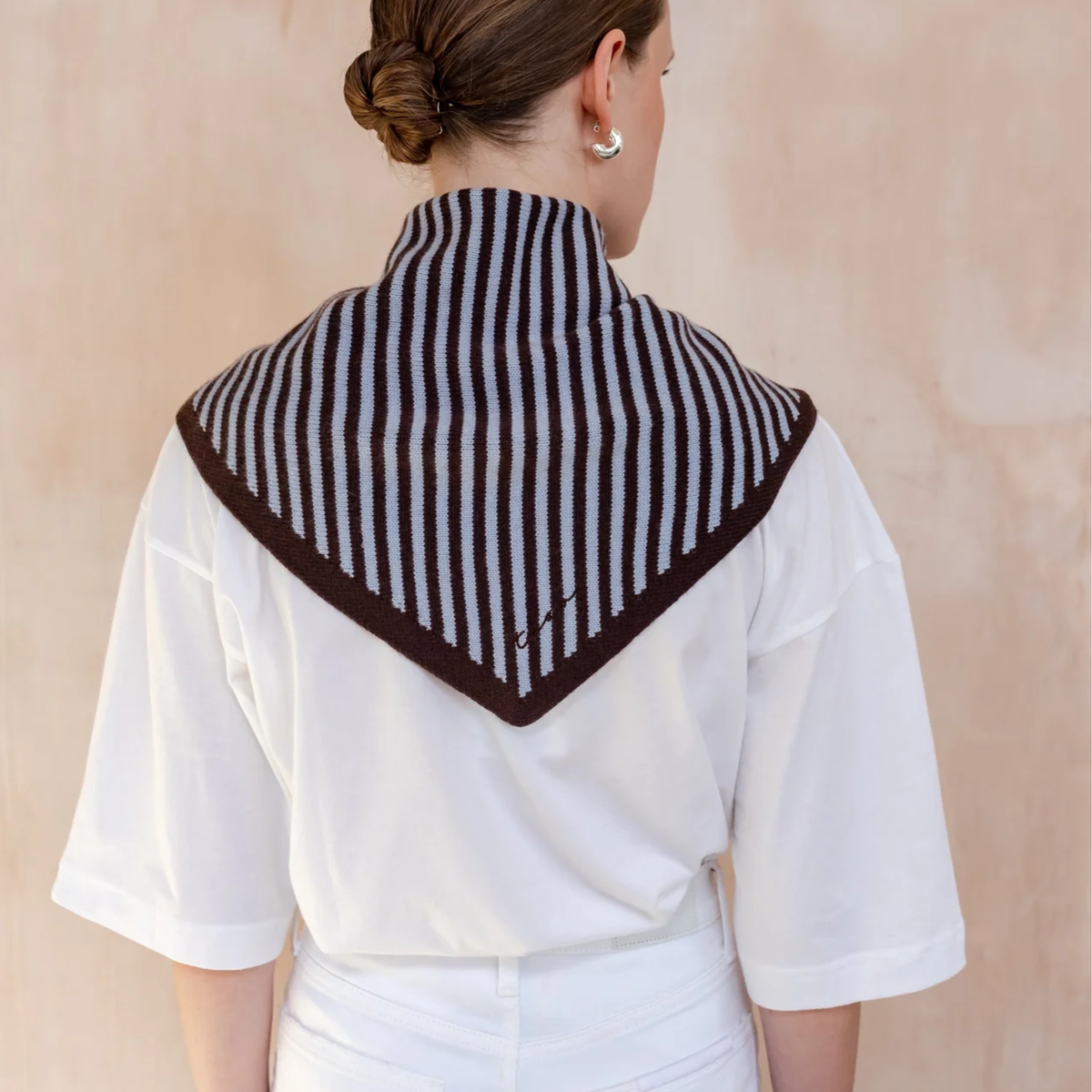 TBCo - Merino Triangle Scarf - Blue & Brown Stripe