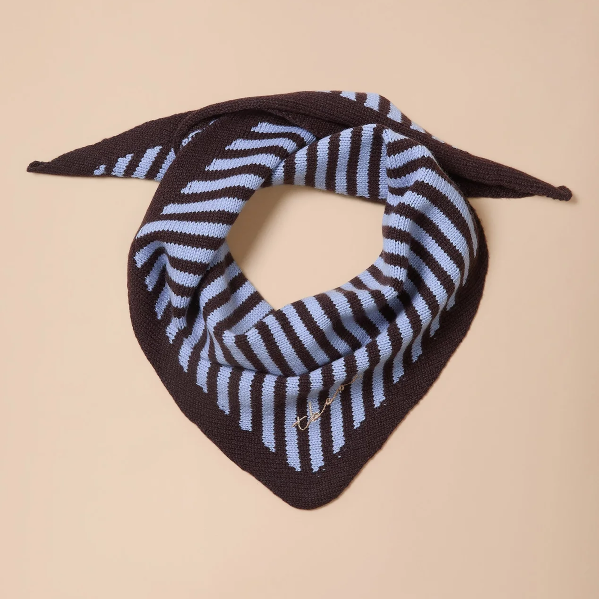 TBCo - Mini Merino Wool Triangle Scarf - Blue & Brown Stripe