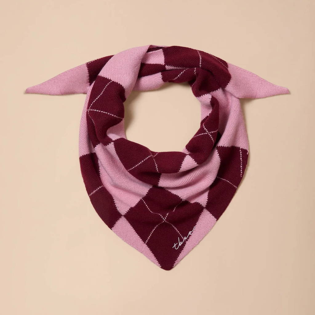TBCo - Small Merino Wool Triangle Scarf - Pink Argyle
