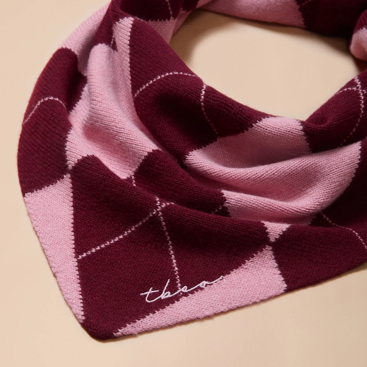 TBCo - Small Merino Wool Triangle Scarf - Pink Argyle