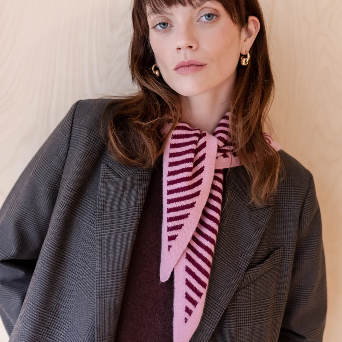 TBCo - Merino Triangle Scarf - Pink Stripe