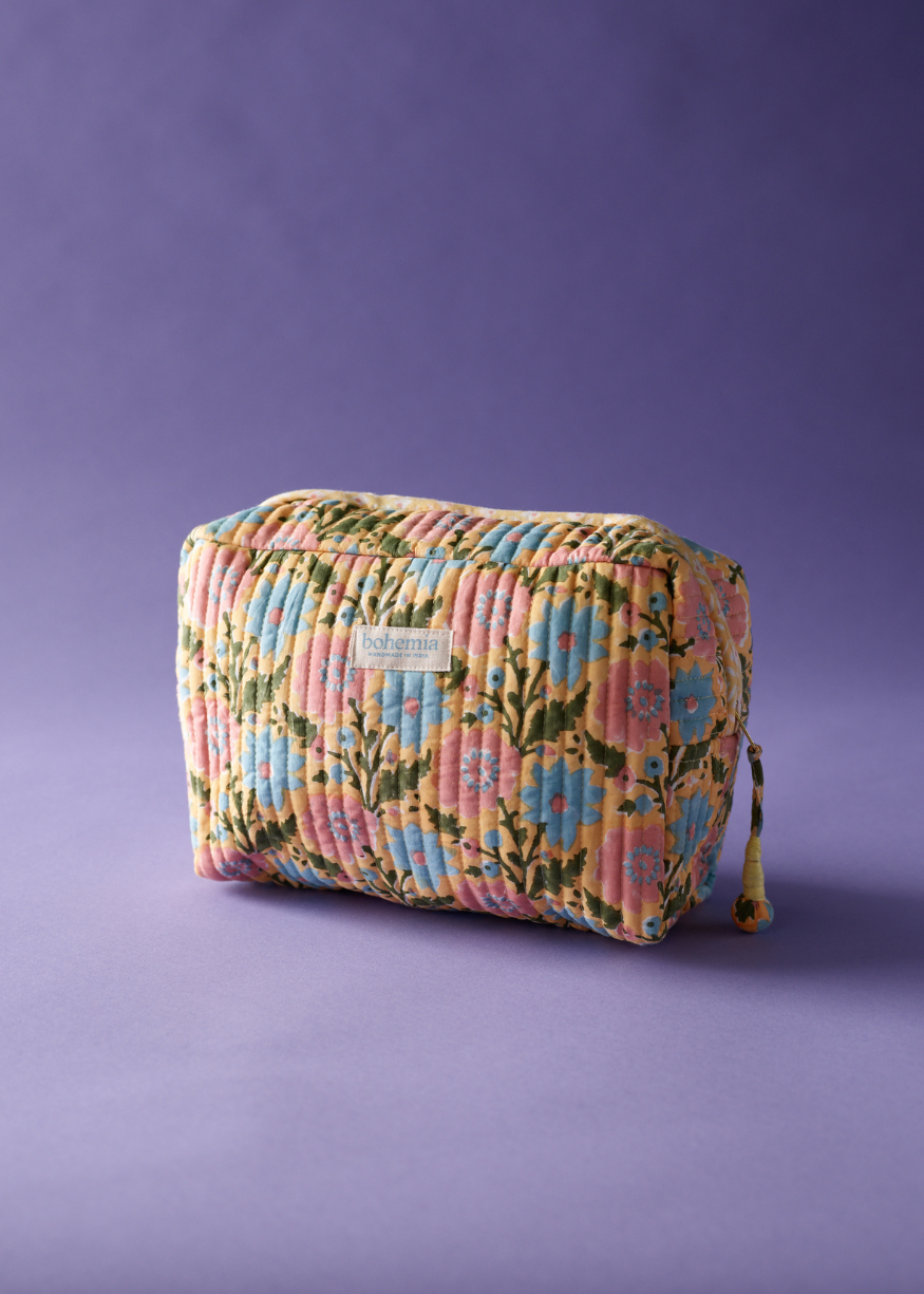 yellow Cotton Quilted Waterproof Wash Bag, Extra-Large