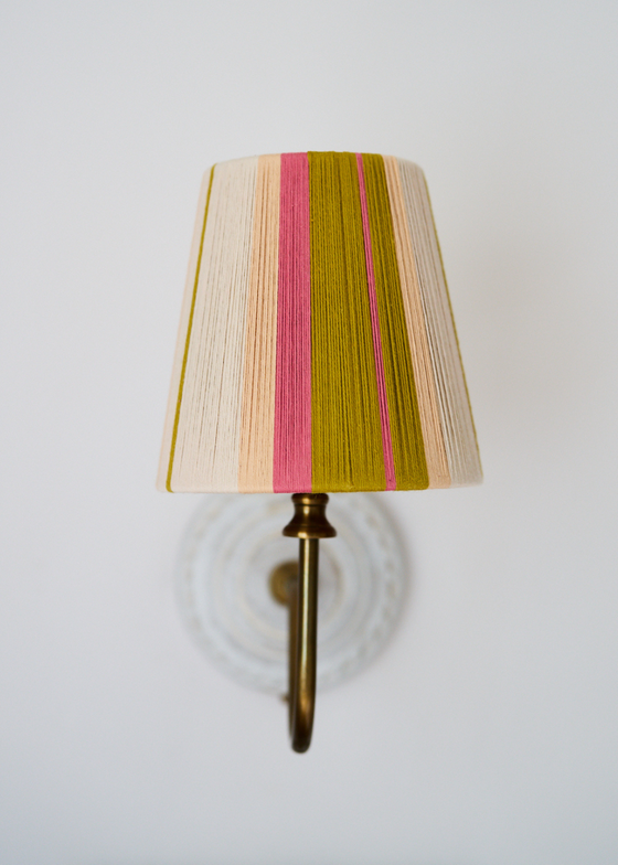 LovingString Tapered Handwoven String Lampshade in Olive Green & Pink