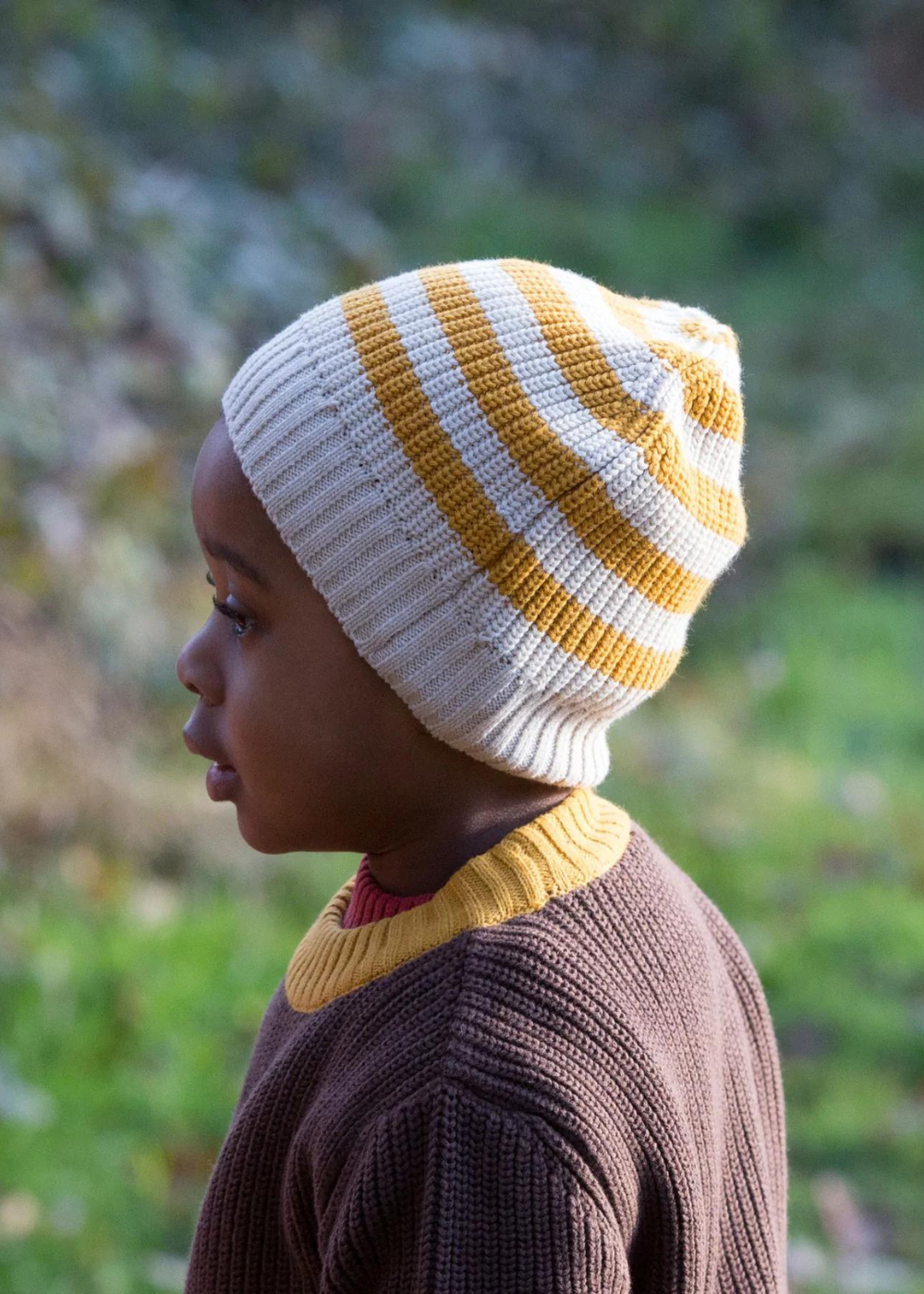 Gold Striped Knitted Beanie Hat