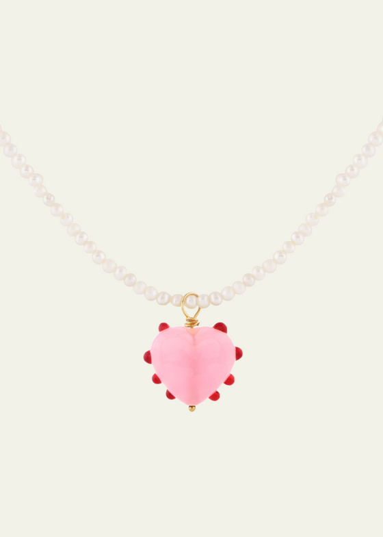 Sandralexandra Milagros Heart & Pearl Necklace - Pink & Red