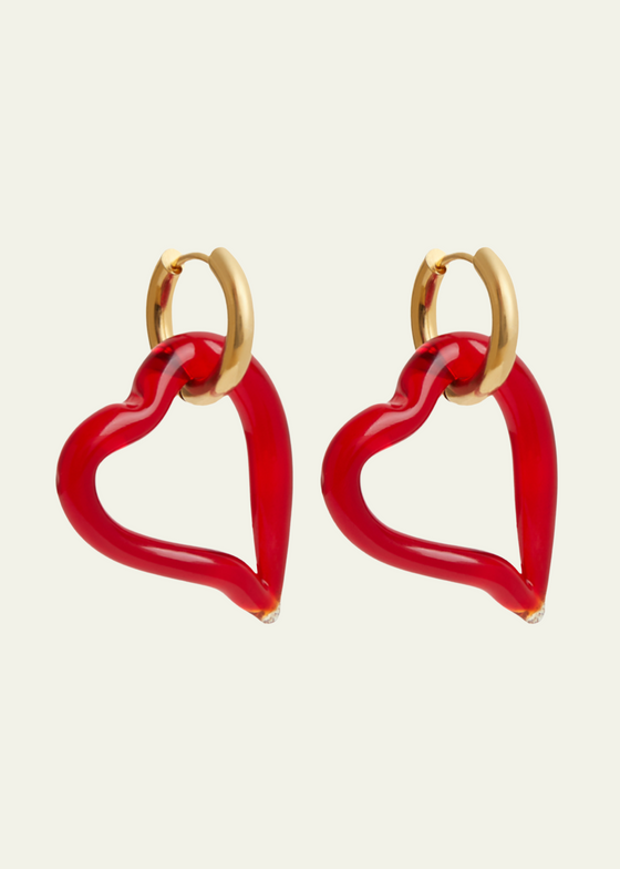 Sandralexandra Heart of Glass Hoop Earrings in Red Quinn Says