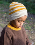 Gold Striped Knitted Beanie Hat