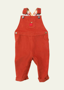  Little Green Radicals red dungarees with embroidered apple