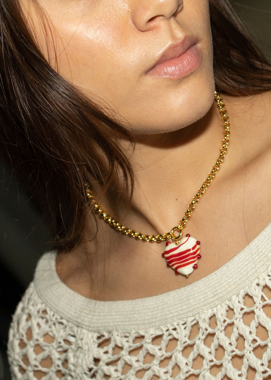 Sandralexandra XL Red & Ivory Milagros Heart & Belcher Chain Necklace