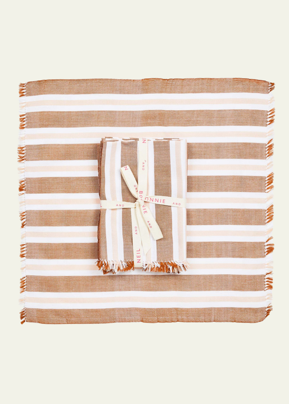 Bonnie and Neil Woven Stripe Peach Napkins, Set of 6