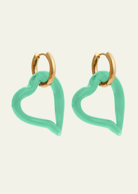 Sandralexandra Heart of Glass Hoop Earrings in Jade Green Quinn Says