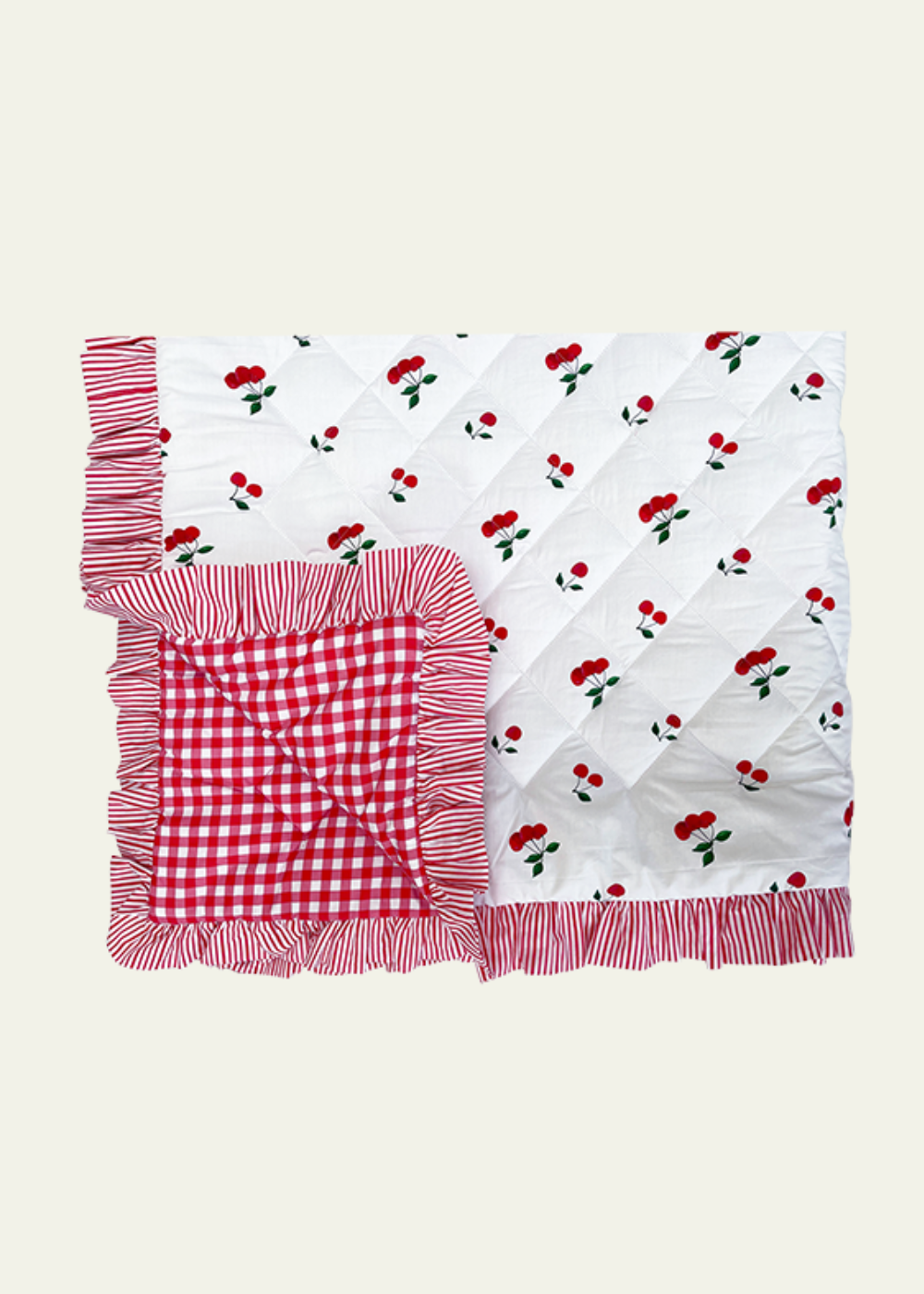 Evie & Skye Ruffled Cherry Quilt & Pillow Set