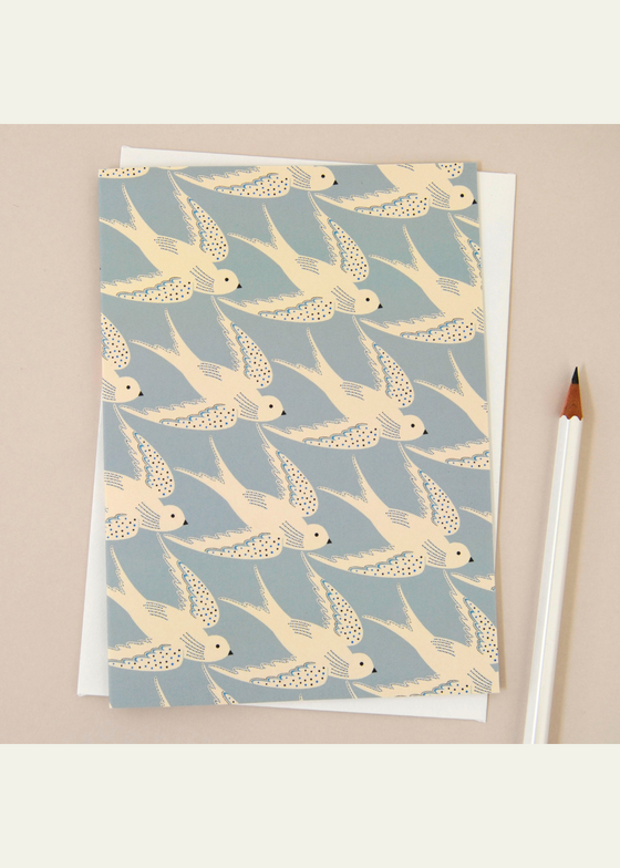 Deco Birds in Blue Greetings Card