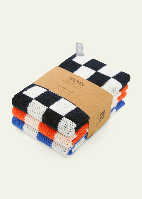 Sophie Home Eco-Friendly Cotton Knit Dishcloths - Navy Check