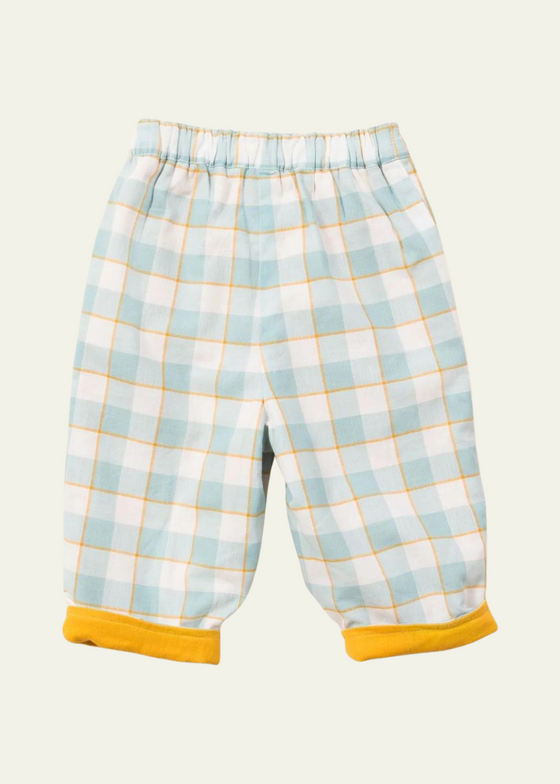 Little Green Radicals Gold & Blue Checkered Reversible Pull On Trousers