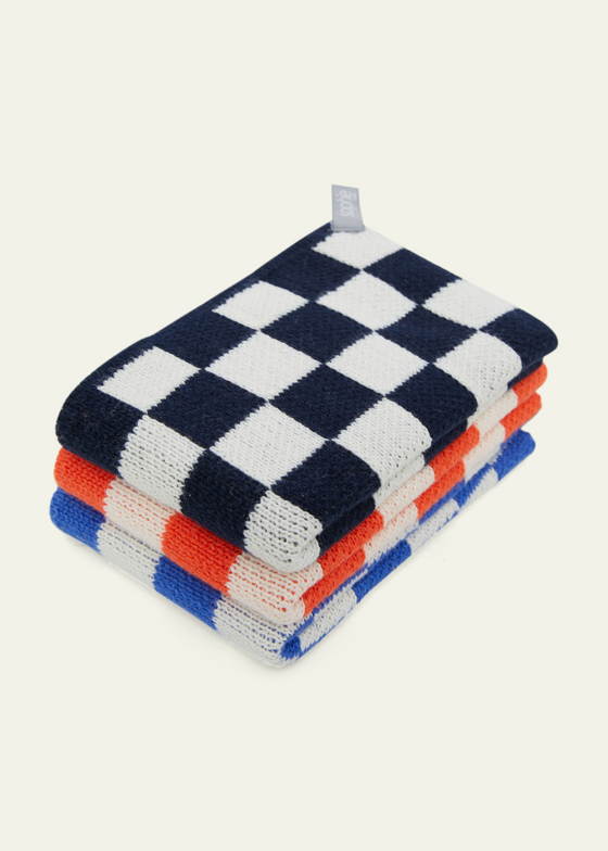 Sophie Home Eco-Friendly Cotton Knit Dishcloths - Navy Check